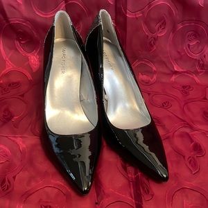 Brand New Marc Fisher Black Pointed Toe Patent Leather and Sparkly Heels